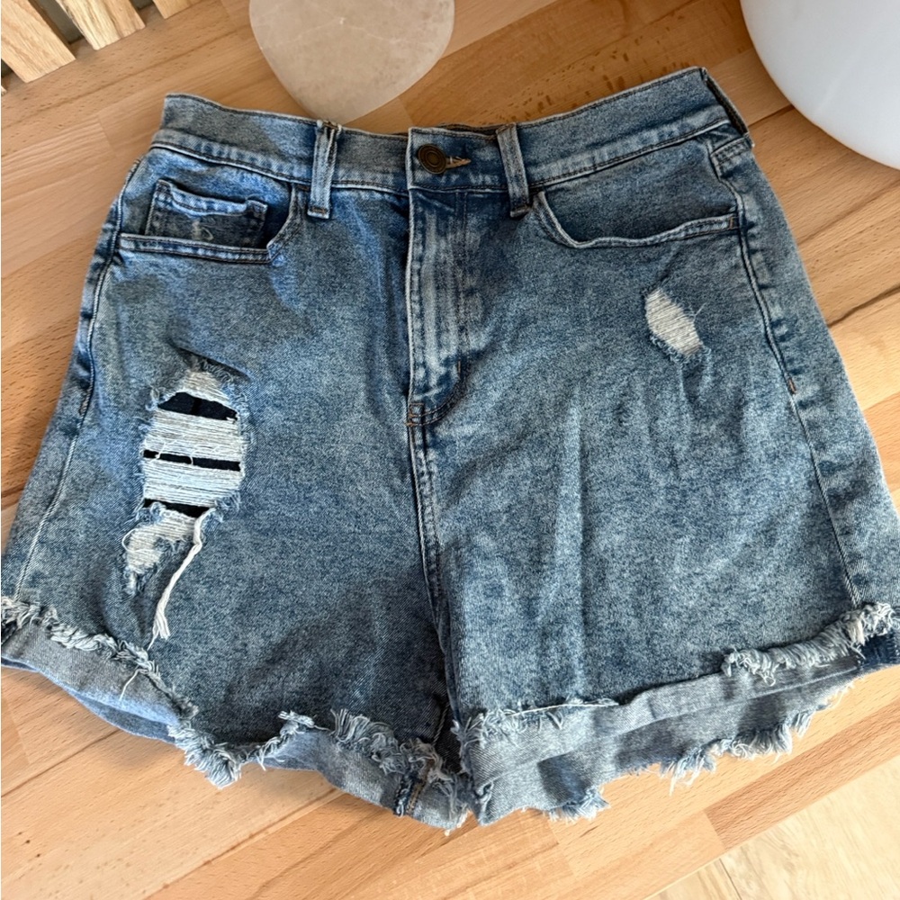 SO Distressed Washed Blue High-Rise Denim Shorts